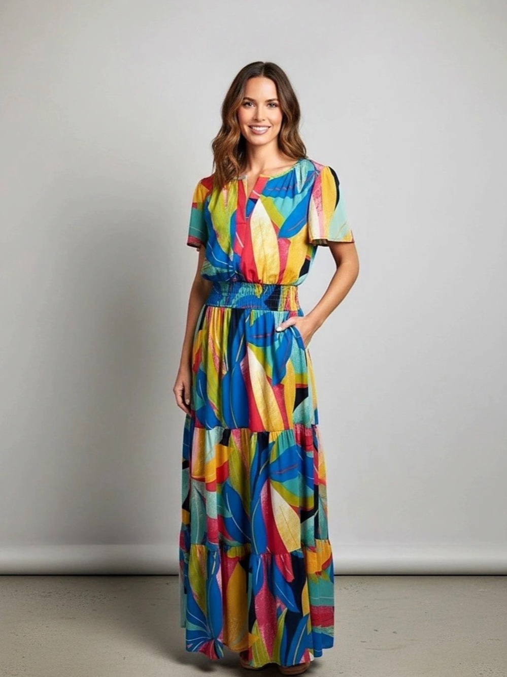 Tahari Abstract Print Maxi Dress Size XS Like New